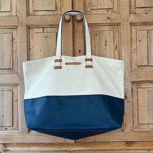 Keep Collective Canvas Purse Cream Navy Blue Color Block Shoulder Tote Bag‎ Boho